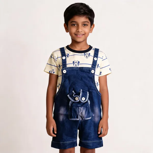White_Blue_Cotton_Blend_Dungaree_Style_Romper_Set_For_Baby_Boys