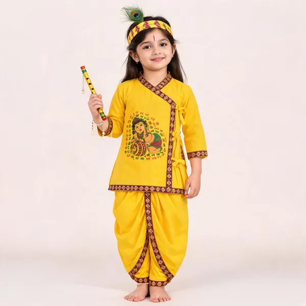Yellow_Cotton_Krishna_Costume_Set_For_Girls