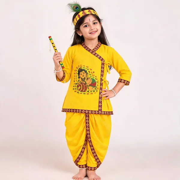 Yellow_Cotton_Krishna_Costume_Set_For_Girls