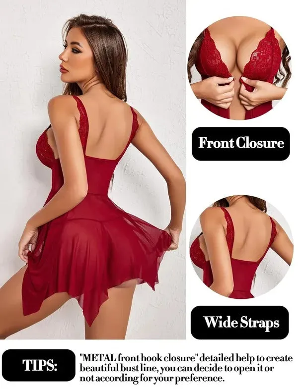 V_Neck_Front_Closure_Nightwear_Maroon