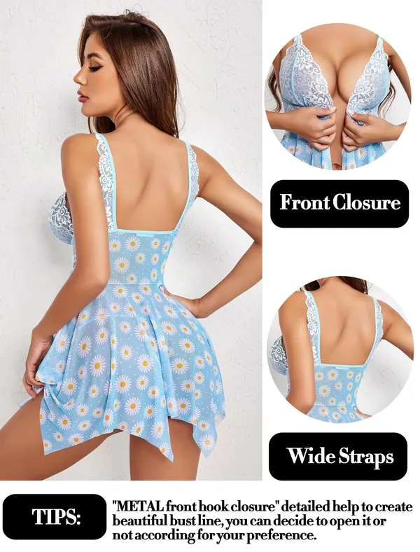V_Neck_Front_Closure_Nightwear_Blue