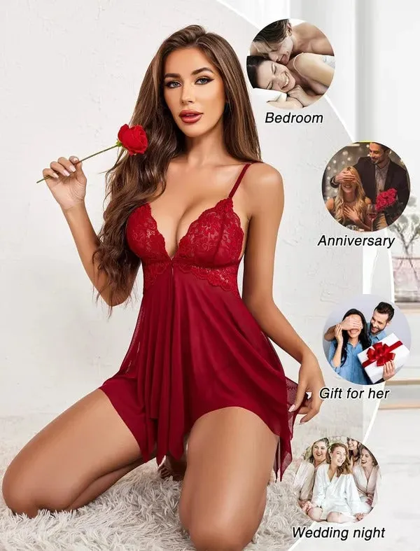 V_Neck_Front_Closure_Nightwear_Maroon