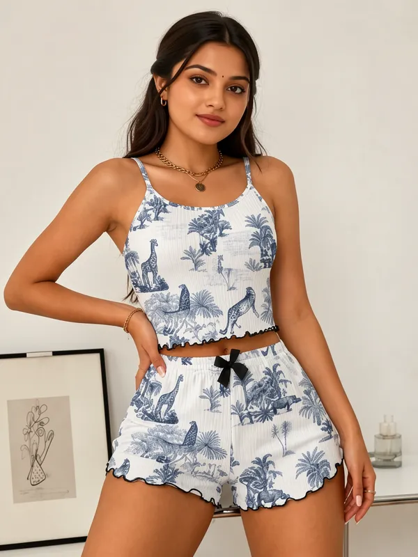 Animal_Print_Shorts_Co_Ord_Set_White