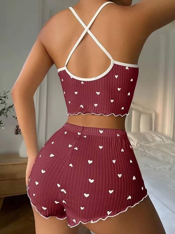 Brown_Heart_Ribbed_Short_Set_Maroon