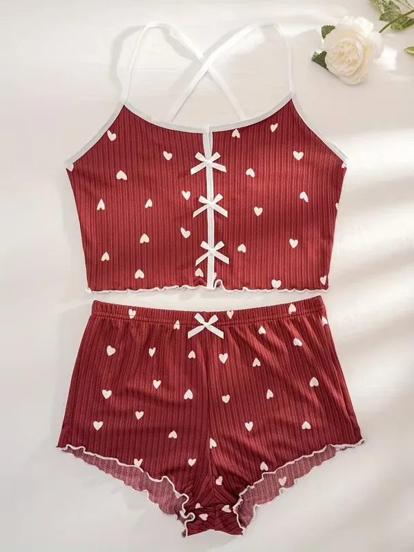 Brown_Heart_Ribbed_Short_Set_Maroon