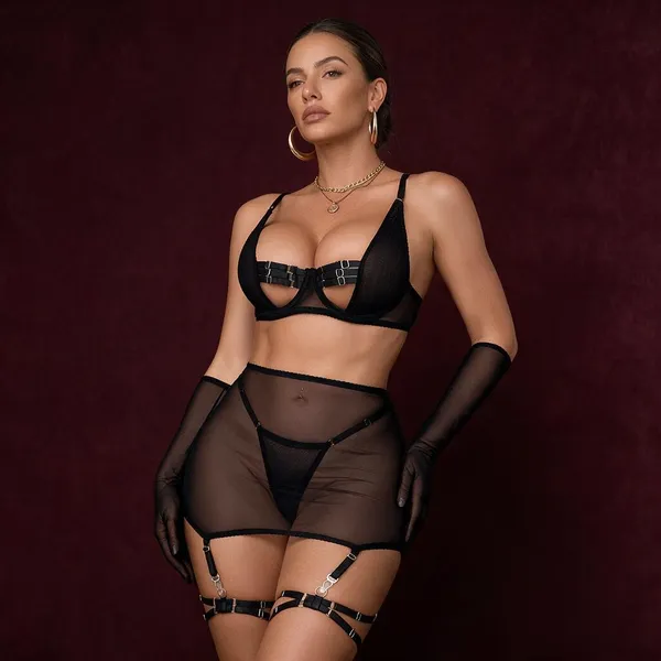 Balck_Mesh_With_Strapped_Bra_Set