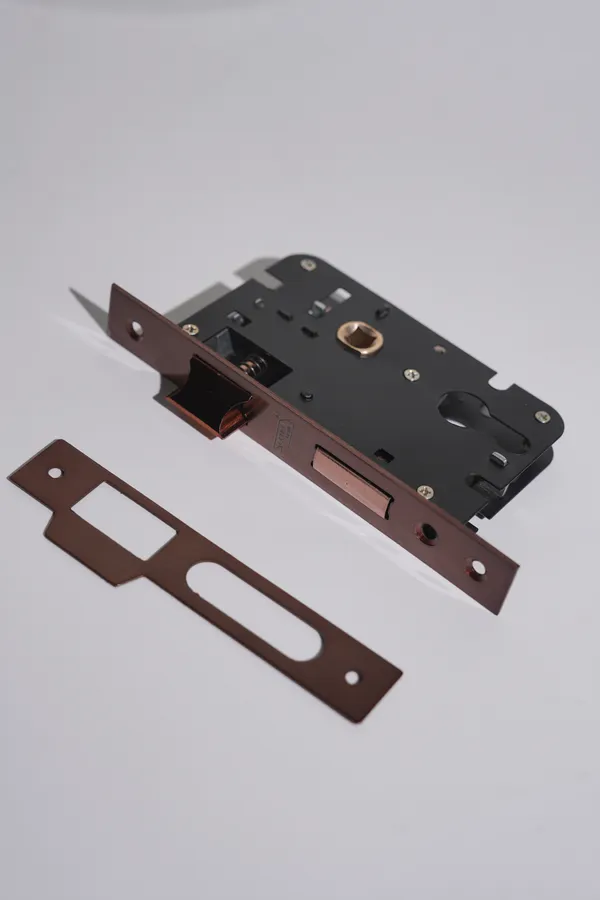 Black_And_Rose_Gold_Iron_Modern_Mortise_Door_Lock_Body_With_Strike_Plate