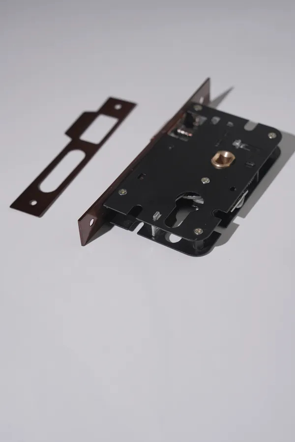 Black_And_Rose_Gold_Iron_Modern_Mortise_Door_Lock_Body_With_Strike_Plate