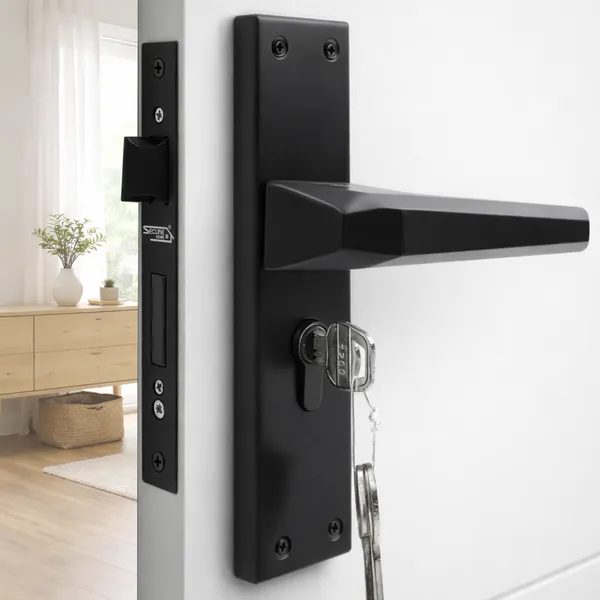 Black_White_Metal_Modern_Mortise_Door_Lock_Body_With_Strike_Plate