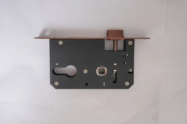 Black_And_Rose_Gold_Iron_Modern_Mortise_Door_Lock_Body_With_Strike_Plate