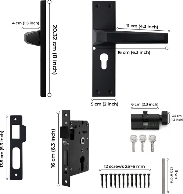 Black_White_Metal_Modern_Diamond-Cut_Mortise_Door_Lever_Set