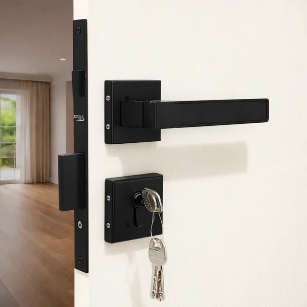 Black_White_Metal_Modern_Lever_Door_Handle_Lock_Set