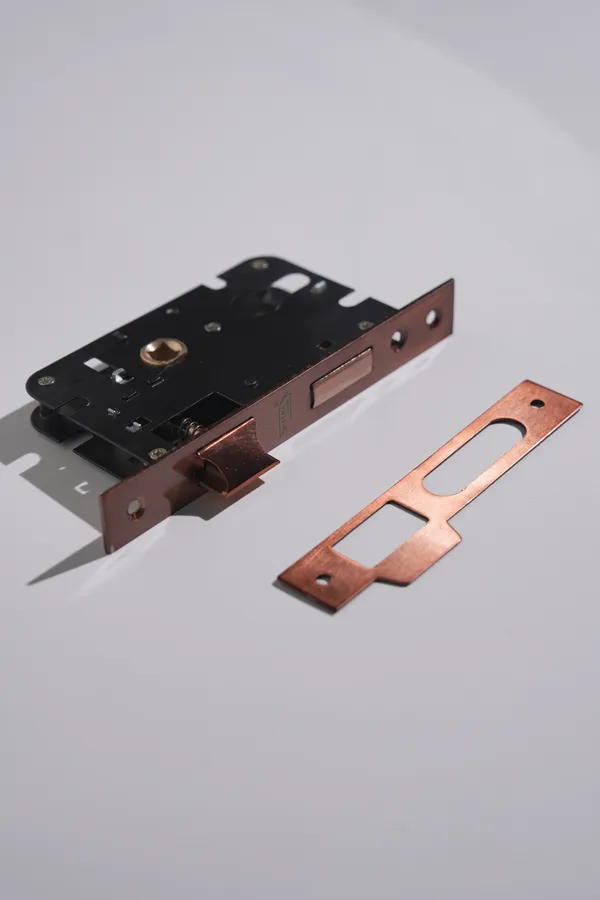Black_And_Rose_Gold_Iron_Modern_Mortise_Door_Lock_Body_With_Strike_Plate