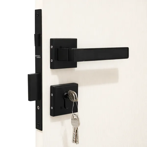 Black_White_Metal_Modern_Lever_Door_Handle_Lock_Set