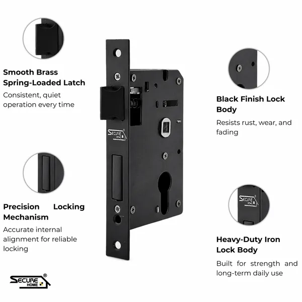 Black_White_Metal_Modern_Mortise_Door_Lock_Body_With_Strike_Plate
