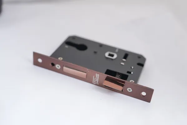 Black_And_Rose_Gold_Iron_Modern_Mortise_Door_Lock_Body_With_Strike_Plate