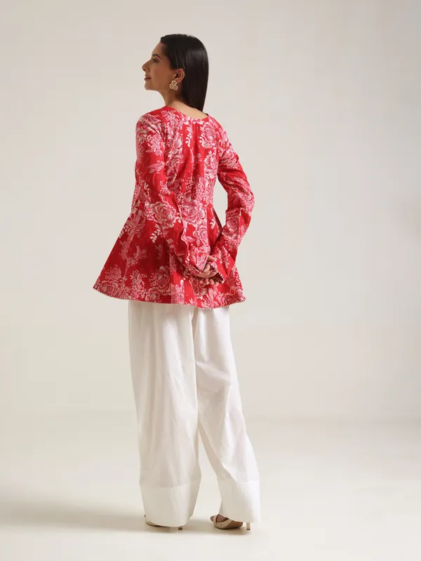 Red_Floral_Print_Flared_Kurta_Set_for_Women