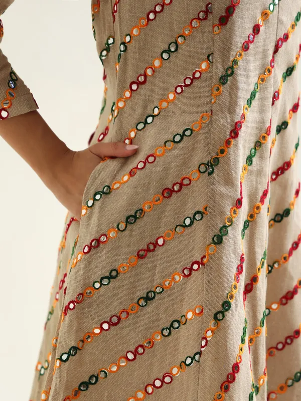 Beige_Breeze_Jute_Cotton_Mirror_Work_Women_Dress