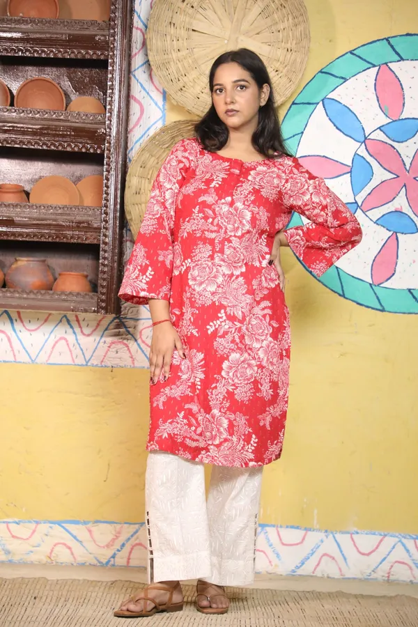 Red_Floral_Print_Kurta_Set