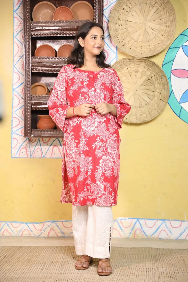Red_Floral_Print_Kurta_Set