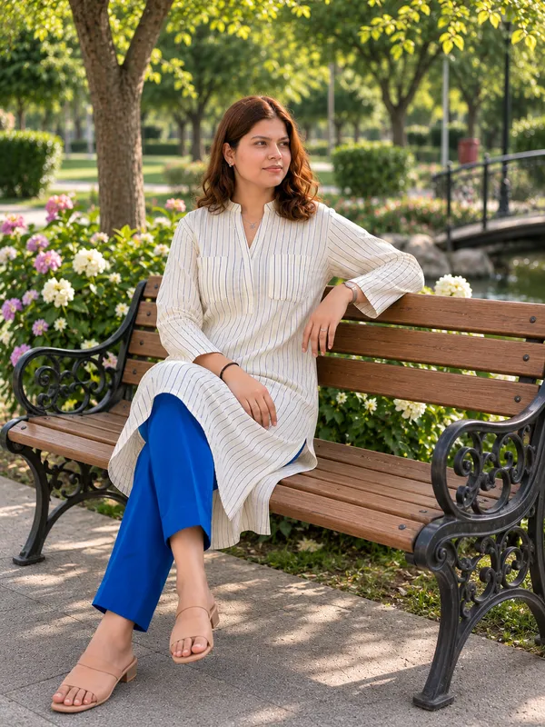 Off_White_Pinstripe_Long_Kurta_Co_Ord_Set