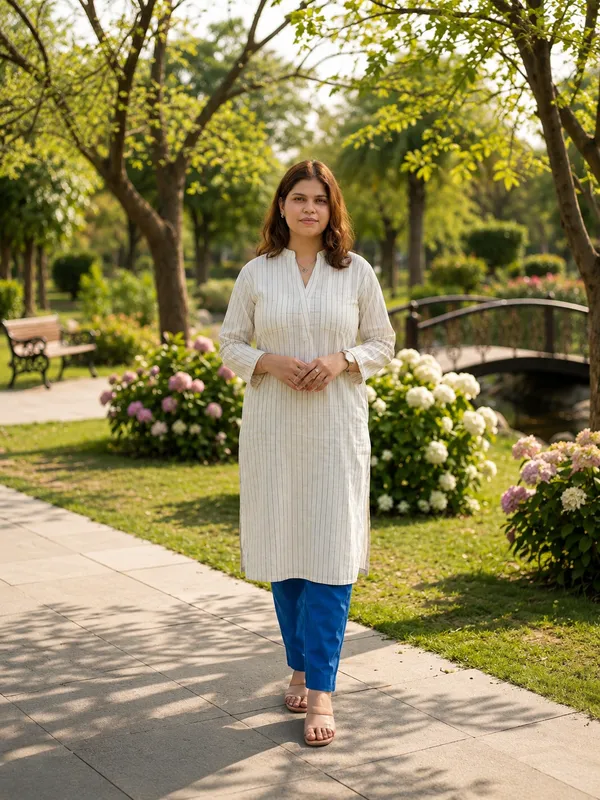 Off_White_Pinstripe_Long_Kurta_Co_Ord_Set