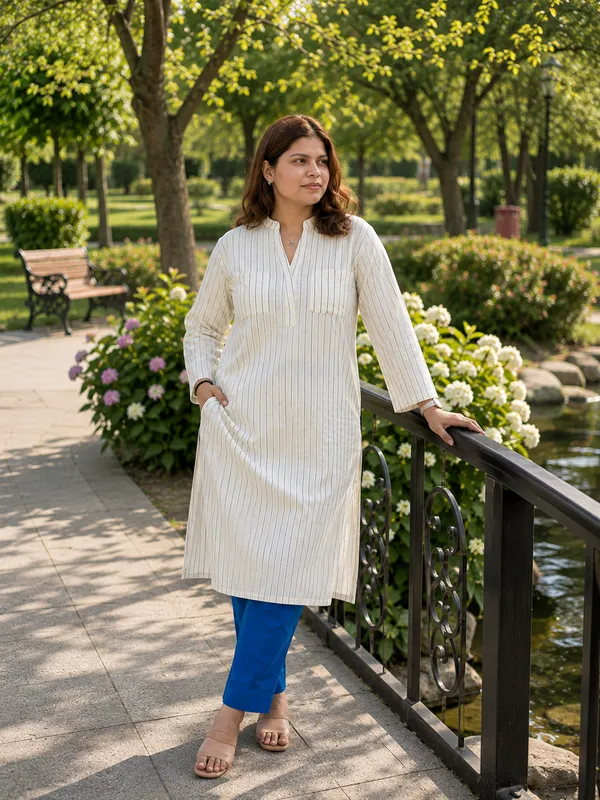Off_White_Pinstripe_Long_Kurta_Co_Ord_Set