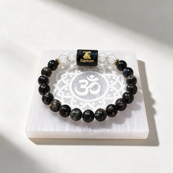 Black_And_Clear_Beaded_Capricorn_Bracelet_For_Unisex
