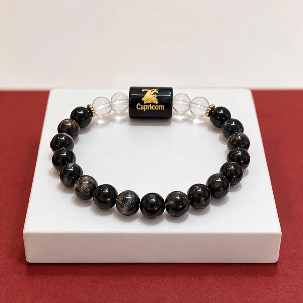 Black_And_Clear_Beaded_Capricorn_Bracelet_For_Unisex