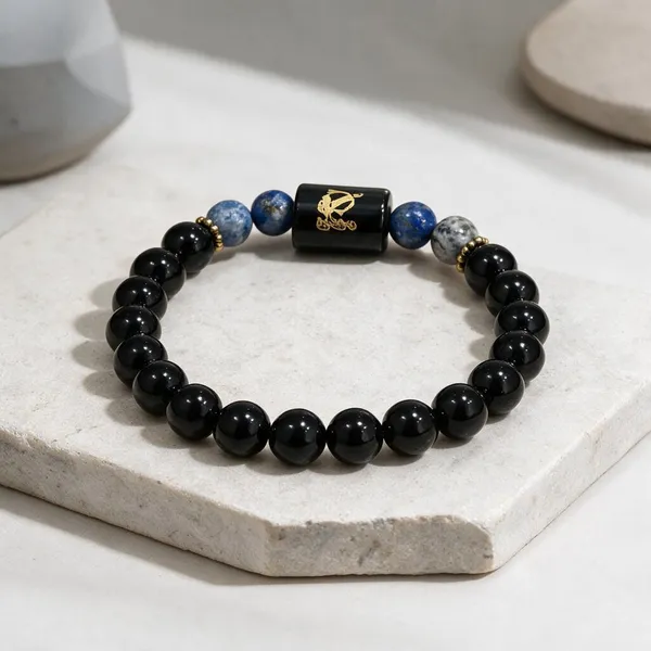 Black_And_Blue_Beaded_Charm_Bracelet_Set_For_Unisex