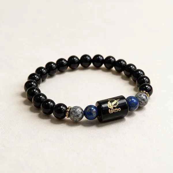 Black_And_Blue_Beaded_Charm_Bracelet_Set_For_Unisex