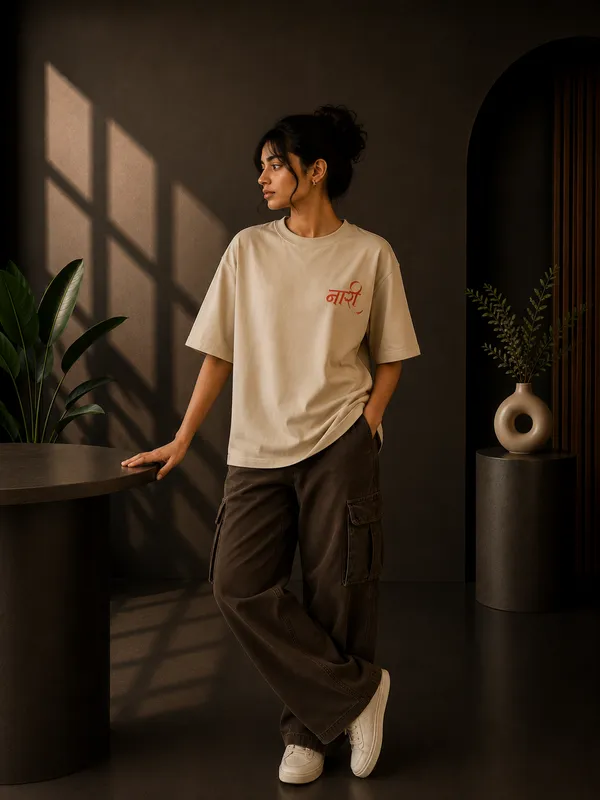 Natural_Off_White_French_Terry_Oversized_Naari_Graphic_T-Shirt_For_Unisex