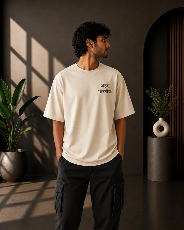 Natural_Off_White_French_Terry_Oversized_Aham_Bhartiyam_Graphic_T-Shirt_For_Unisex