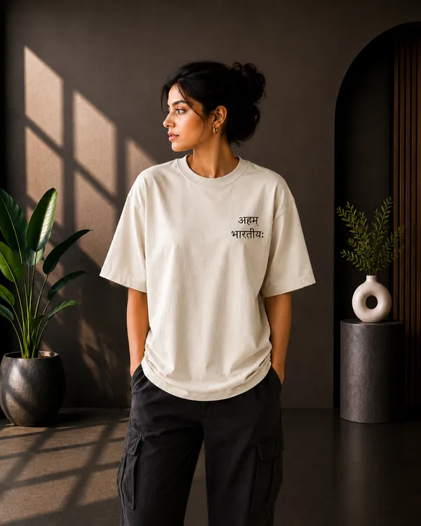 Natural_Off_White_French_Terry_Oversized_Aham_Bhartiyam_Graphic_T-Shirt_For_Unisex