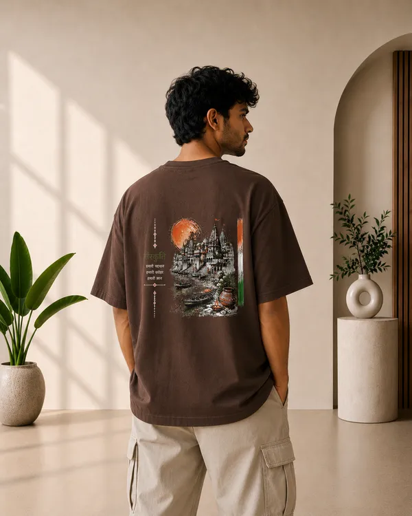 Rust_Brown_French_Terry_Oversized_Sanskruti_Graphic_T-Shirt_For_Unisex