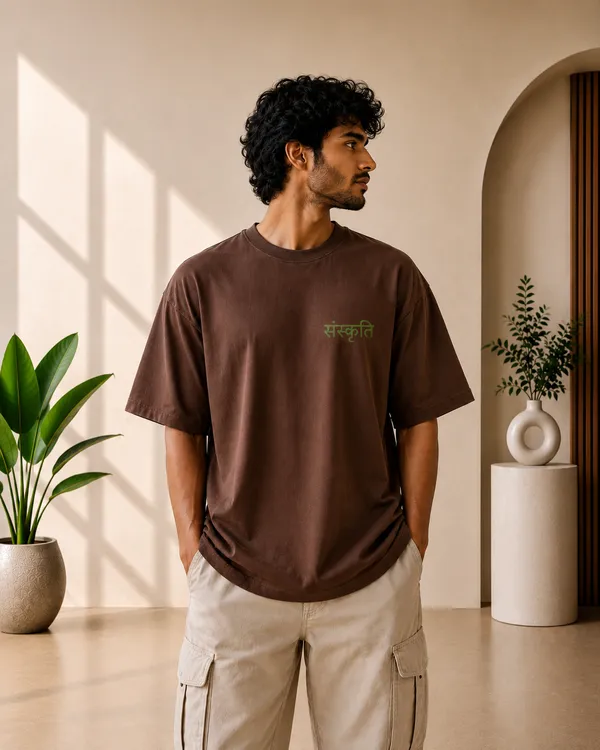 Rust_Brown_French_Terry_Oversized_Sanskruti_Graphic_T-Shirt_For_Unisex