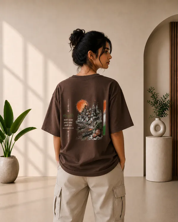 Rust_Brown_French_Terry_Oversized_Sanskruti_Graphic_T-Shirt_For_Unisex
