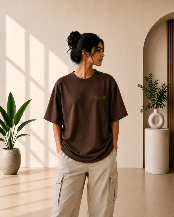 Rust_Brown_French_Terry_Oversized_Sanskruti_Graphic_T-Shirt_For_Unisex