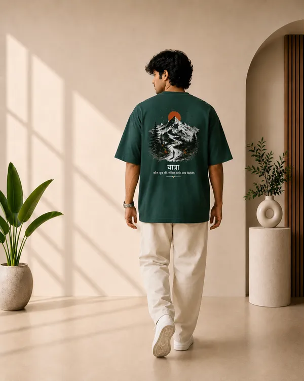 Bottle_Green_French_Terry_Oversized_Yatra_Graphic_T-Shirt_For_Unisex