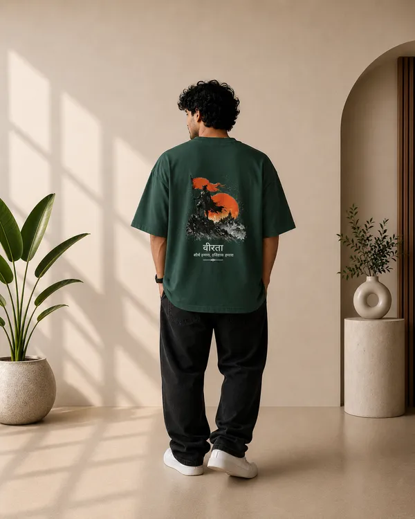 Bottle_Green_French_Terry_Oversized_Veerta_Graphic_T-Shirt_For_Unisex