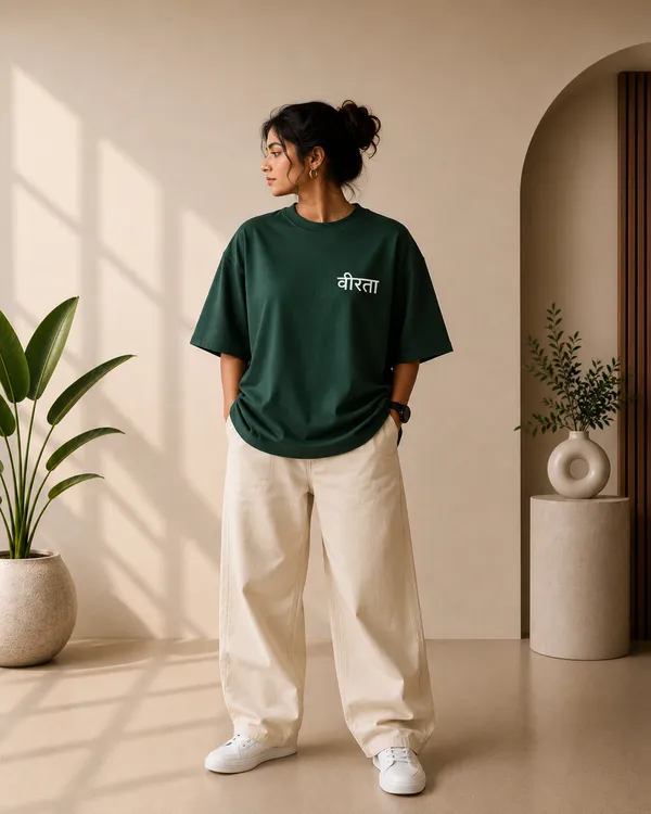 Bottle_Green_French_Terry_Oversized_Veerta_Graphic_T-Shirt_For_Unisex