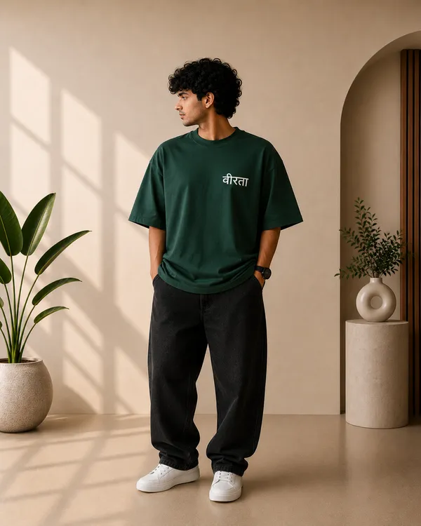 Bottle_Green_French_Terry_Oversized_Veerta_Graphic_T-Shirt_For_Unisex