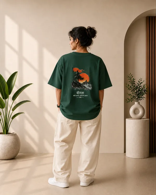Bottle_Green_French_Terry_Oversized_Veerta_Graphic_T-Shirt_For_Unisex