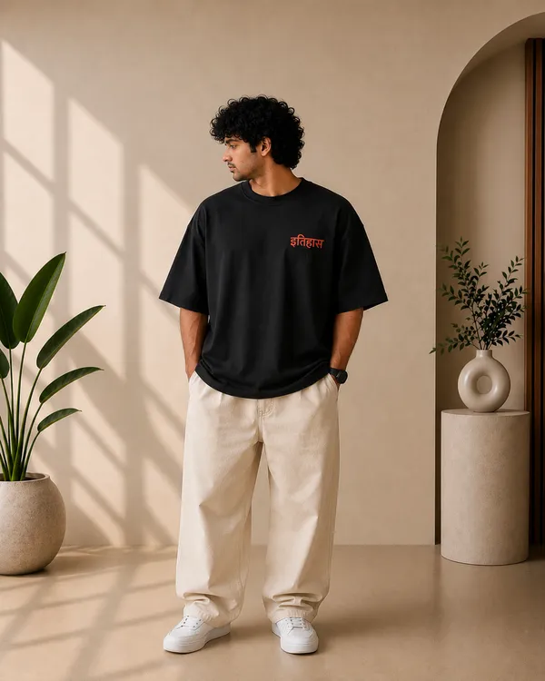 Black_French_Terry_Oversized_Itihas_Graphic_T-Shirt_For_Unisex