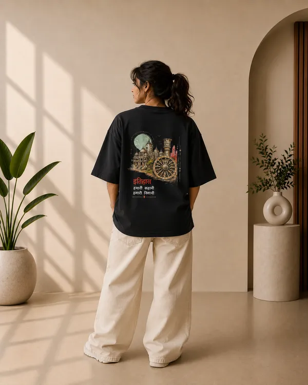 Black_French_Terry_Oversized_Itihas_Graphic_T-Shirt_For_Unisex
