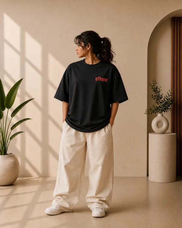 Black_French_Terry_Oversized_Itihas_Graphic_T-Shirt_For_Unisex