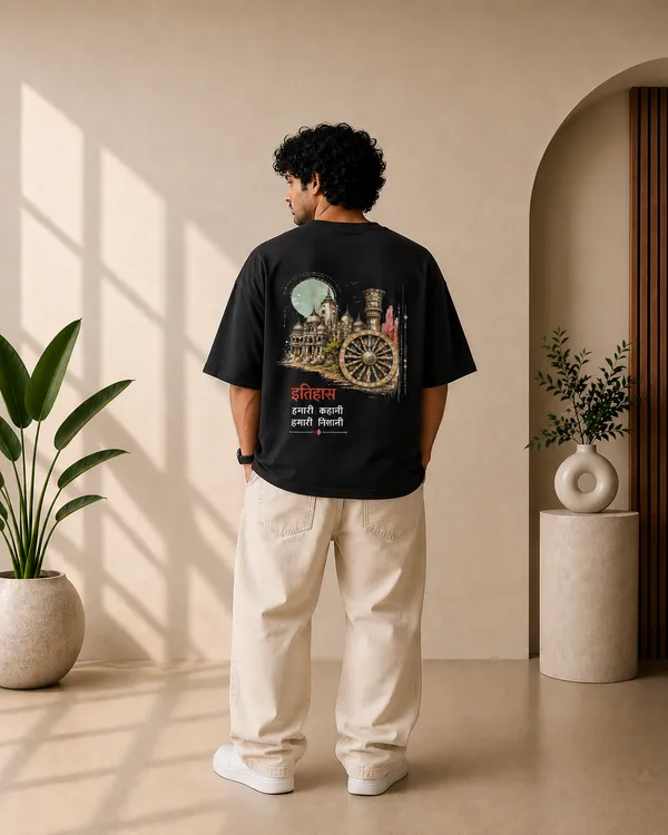 Black_French_Terry_Oversized_Itihas_Graphic_T-Shirt_For_Unisex