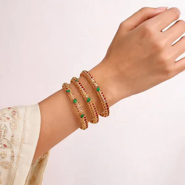 Heritage_Ruby_&_Emerald_Gold_Bangles_Pack_Of_4