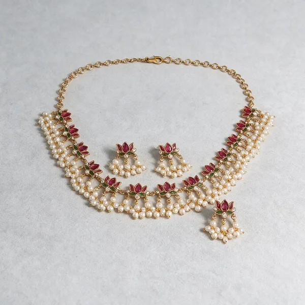 Traditional_Floral_Ruby-Pearl_Choker_Set