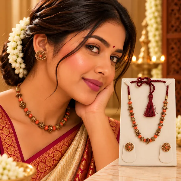Coral_Bead_&_Antique_Gold_Mala_Set